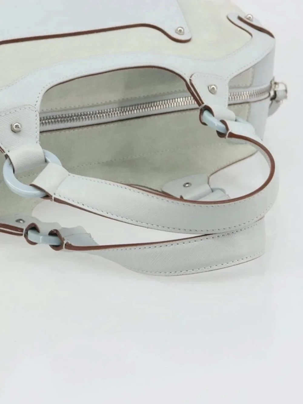 Salvatore Ferragamo Hand Bag Suede Leather Light Blue Silver Auth ka4819A